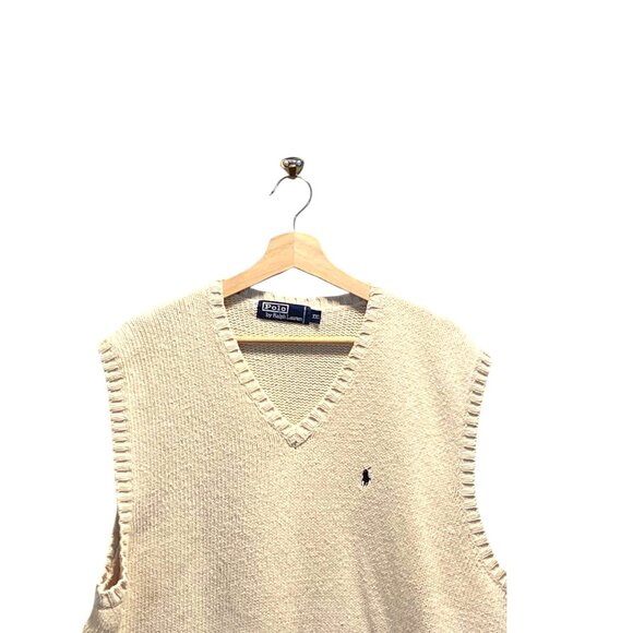 Polo By Ralph Lauren V Neck Sweater Vest Cream Size XXL Y2K Vintage Preppy Retro - Picture 5 of 11